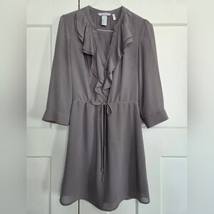 H&M Beige Long Sleeve Ruffle Dress